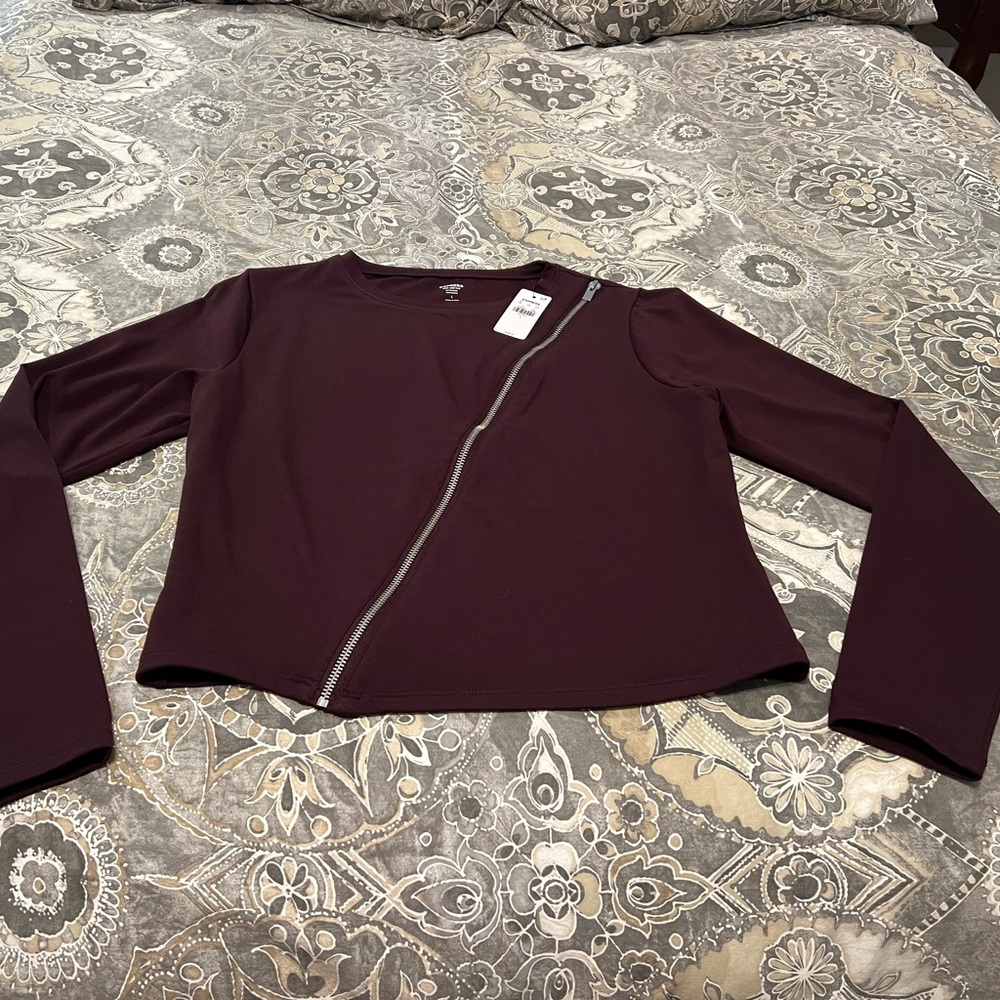 Women's Express Burgundy Asymmetrical Zip Top